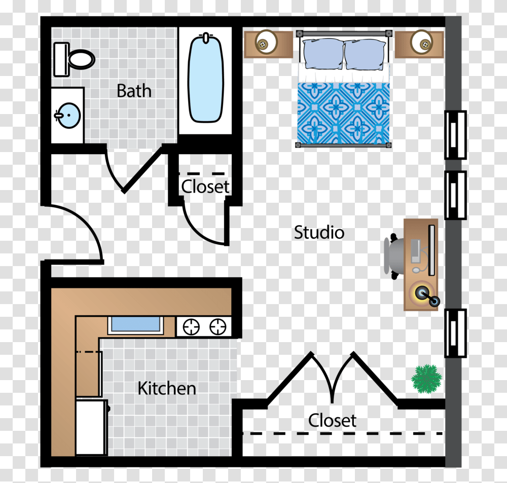 Studio 1 Bathroom Apartment For Rent At The Archer Floor Plan, Diagram, Indoors, Plot Transparent Png