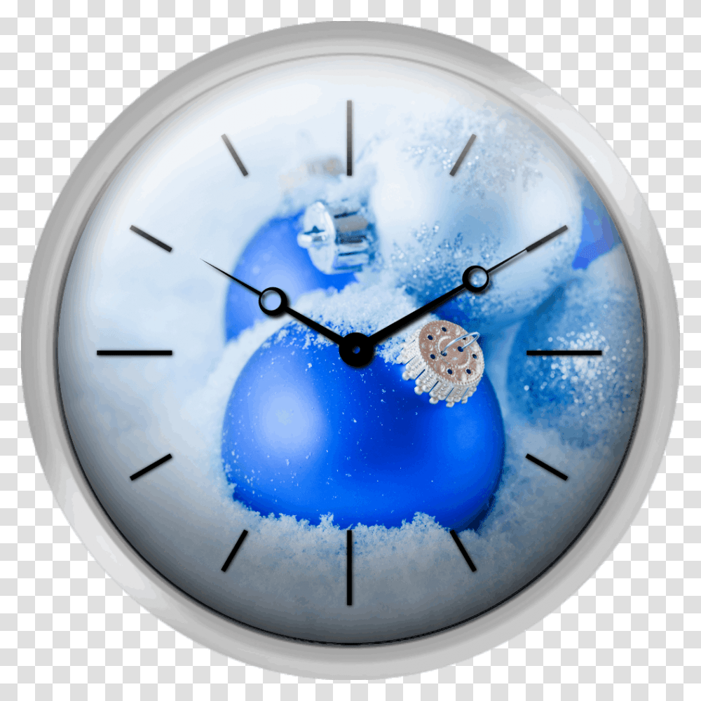 Studio Shot Of Blue And Silver Christmas Ornament On Wall Clock, Analog Clock, Clock Tower, Architecture, Building Transparent Png