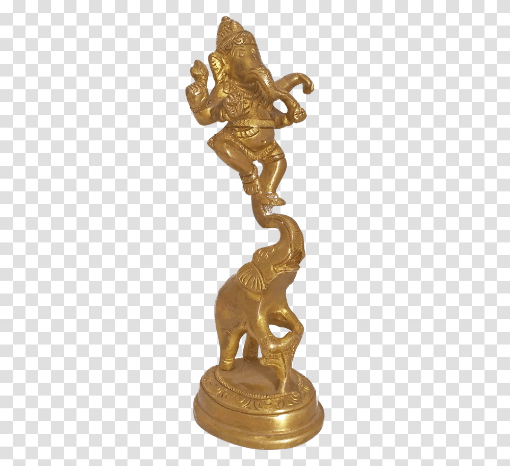 Stunning Lord Ganapathy Dancing On Elephant Trunk Brass Bronze Sculpture, Figurine, Statue, Gold Transparent Png