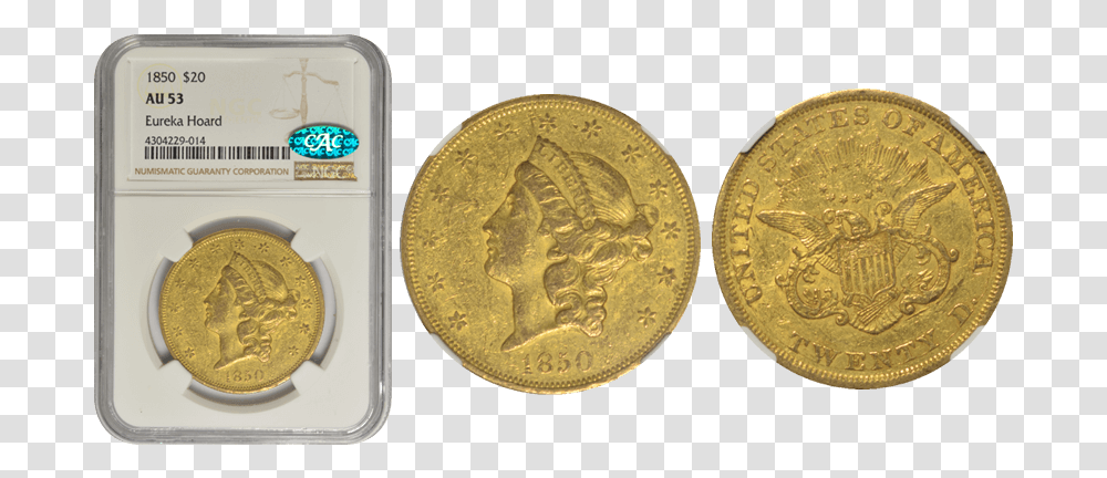 Stunning New Eureka Hoard Of 1850 Type I Double Eagles Coin, Gold, Money, Bronze, Electronics Transparent Png