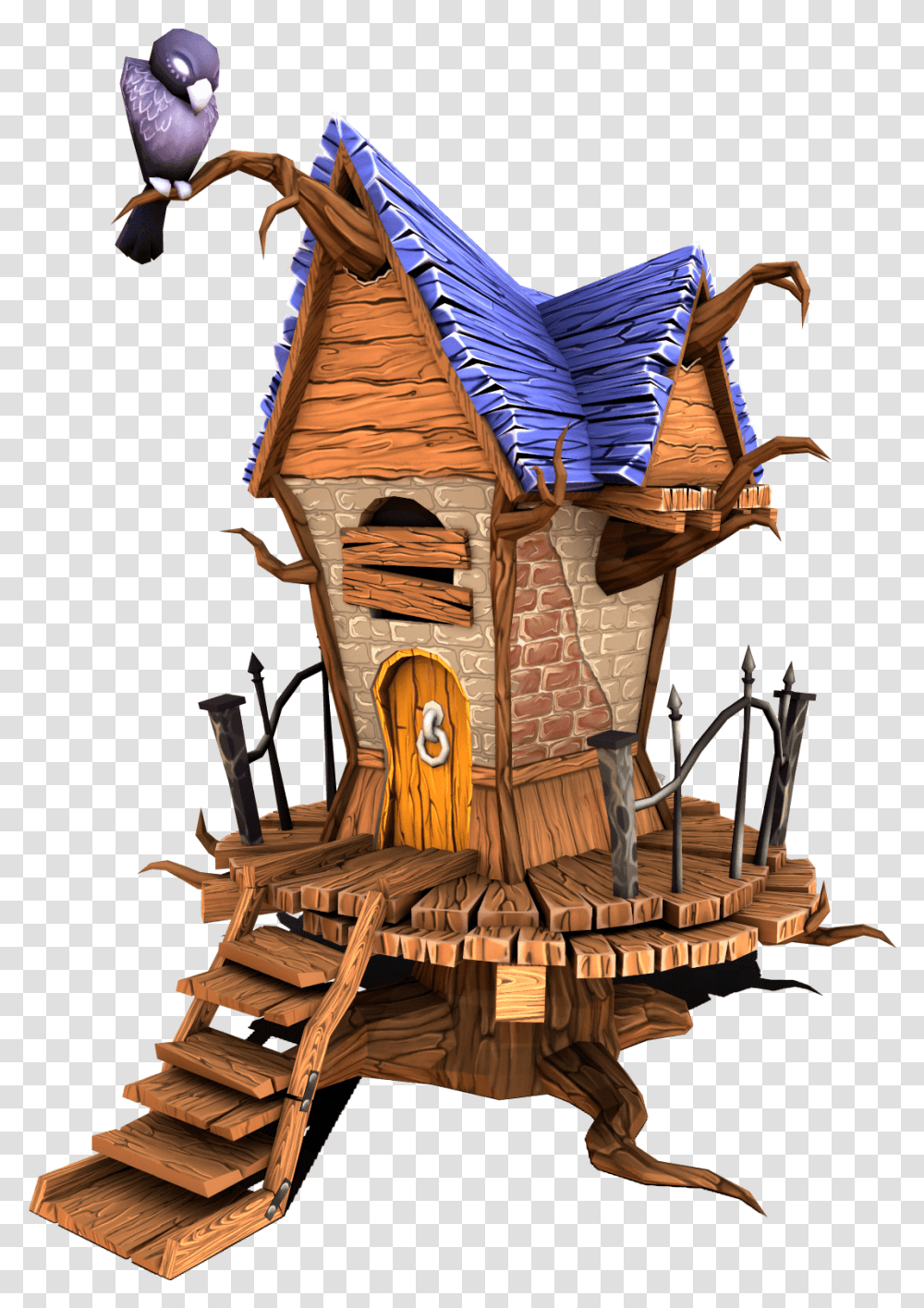 Stylized Creepy House Stylized Low Poly 3d Model, Wood, Building, Furniture, Housing Transparent Png