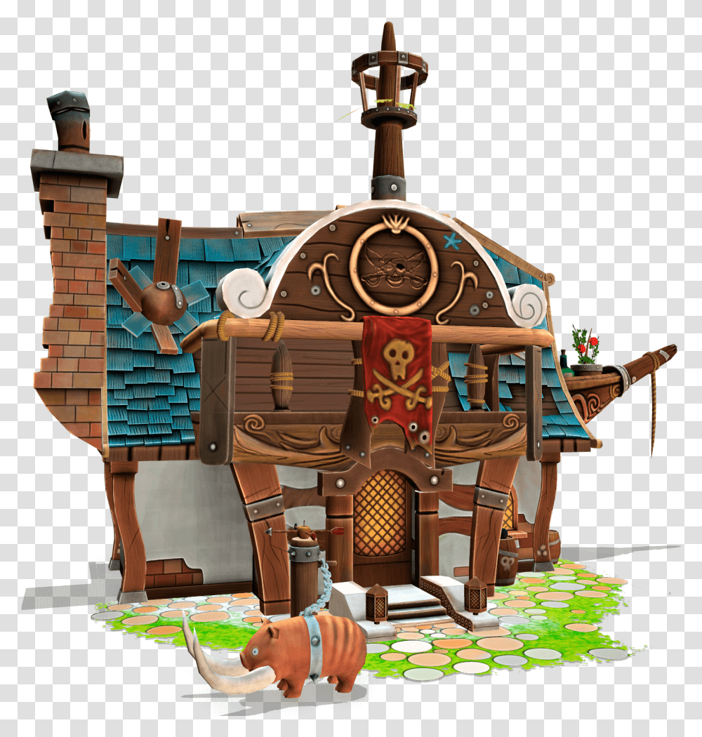 Stylized Pirate House Illustration, Clock Tower, Architecture, Building, Train Transparent Png