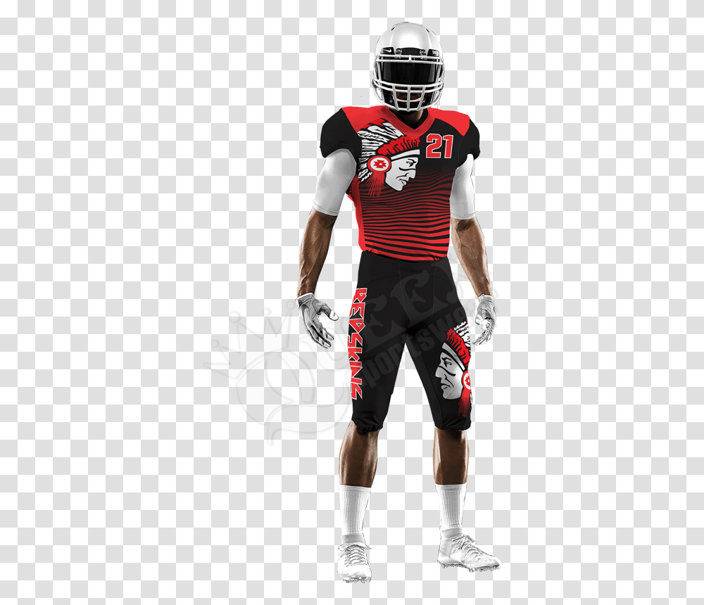 Sublimated Football Uniform Redskins Style Custom Youth Football Uniforms, Clothing, Helmet, Person, American Football Transparent Png