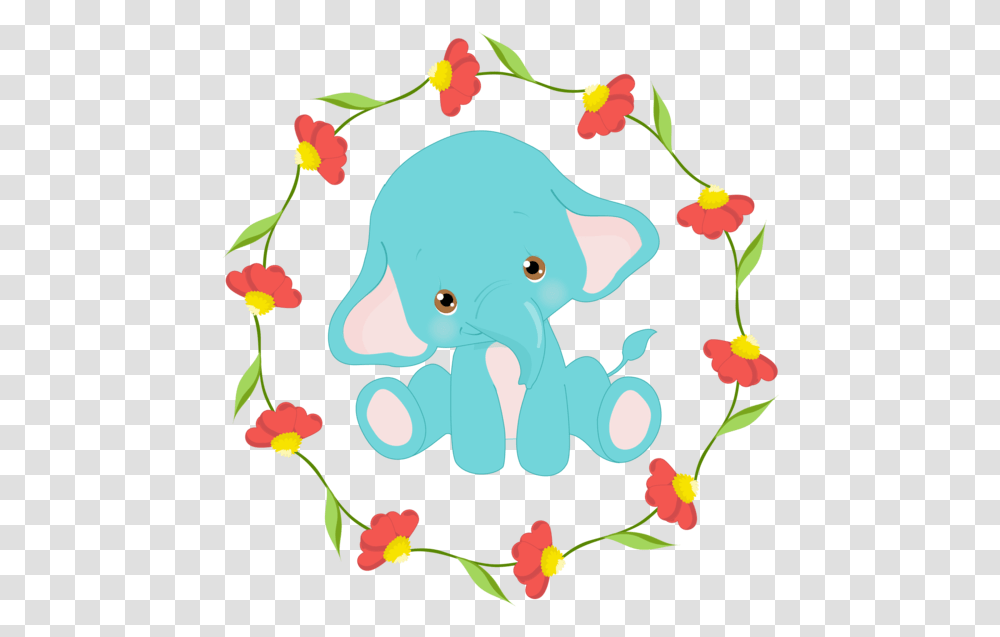 Sublimation Transfer Animal Baby Blue With Flowers Elephant Baby Animals, Plant, Blossom Transparent Png