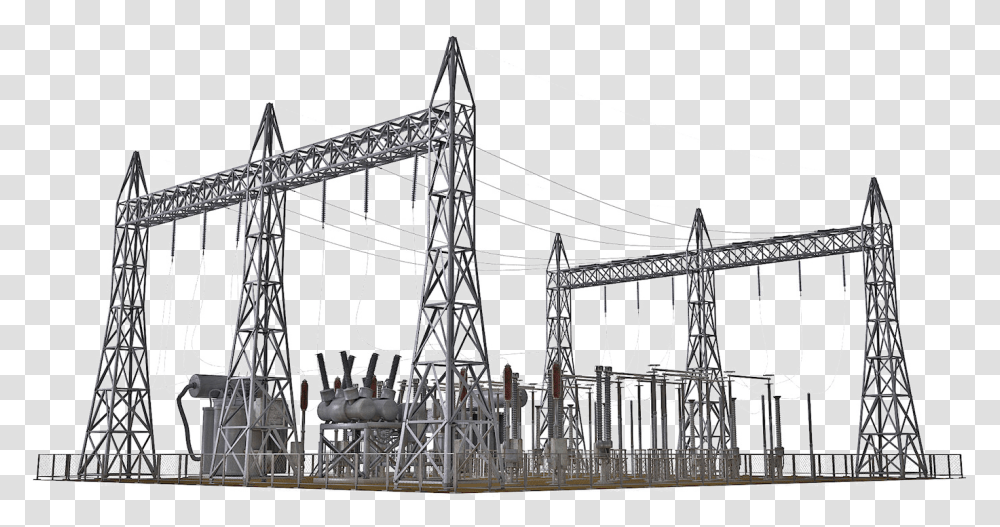 Substation Electric Power Electricity Industry High Electric Power Plant Background, Building, Architecture, Gate, Bridge Transparent Png