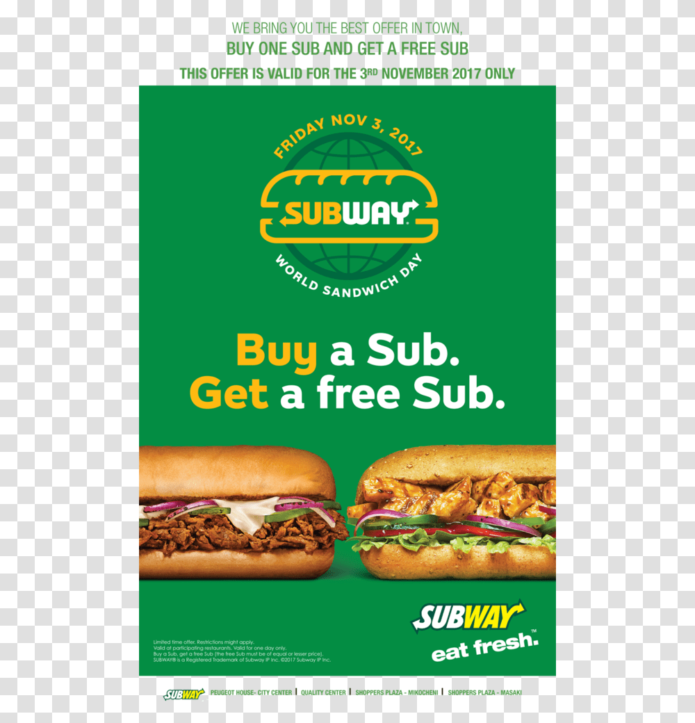 Subway Download Subway World Sandwich Day, Burger, Food, Hot Dog, Lunch Transparent Png