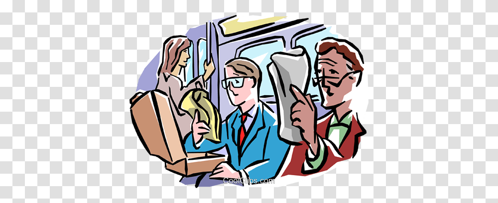Subway Passengers Reading Newspaper Royalty Free Vector Clip Art, Washing, Book, Comics, Drawing Transparent Png