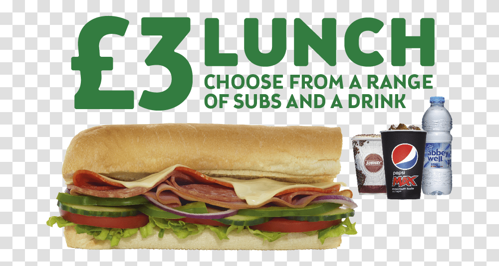 Subway Uk 3 Lunch Subway 3 Pound Deal, Food, Hot Dog, Sandwich, Burger Transparent Png