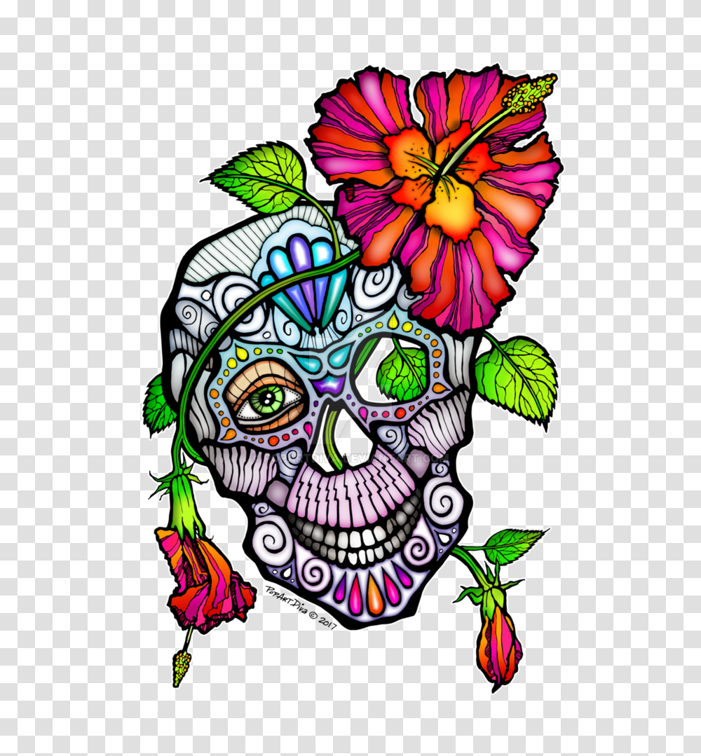Sugar Skull And Flower Day Of The Dead Art, Doodle, Drawing, Floral Design Transparent Png