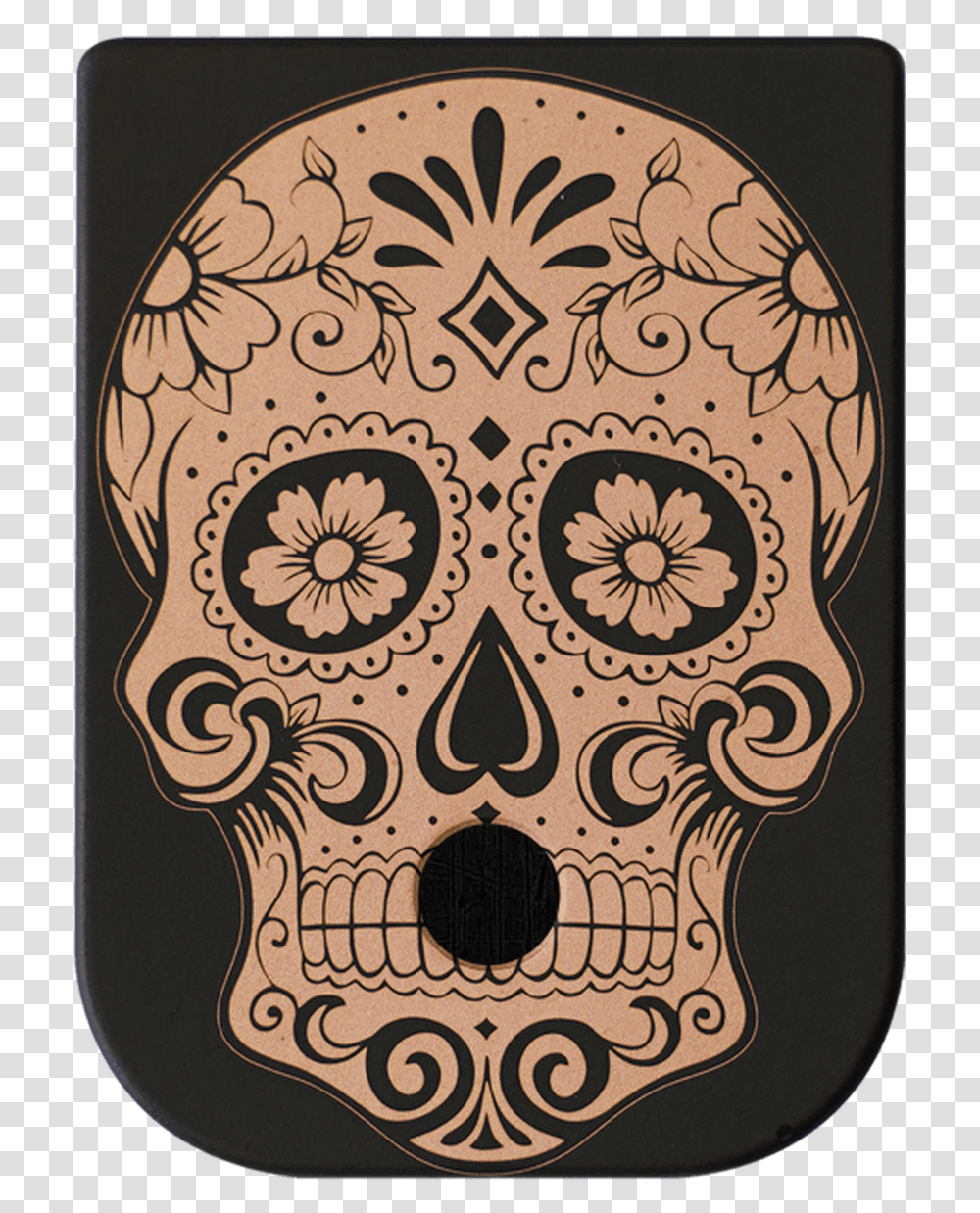 Sugar Skull Brass Black Traditional Finish Mag Plate, Floral Design, Pattern Transparent Png