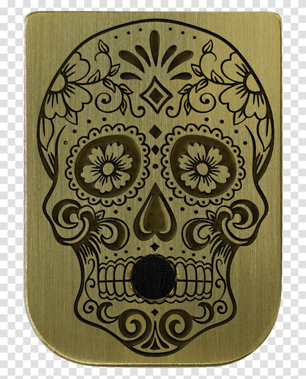 Sugar Skull Brass Brushed Finish Mag Plate Printable Dia De Los Muertos Skulls, Floral Design, Pattern Transparent Png