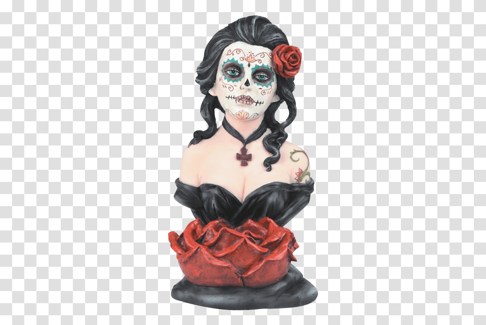 Sugar Skull Bust With Rose Candleholder Bust, Figurine, Person, Human, Skin Transparent Png
