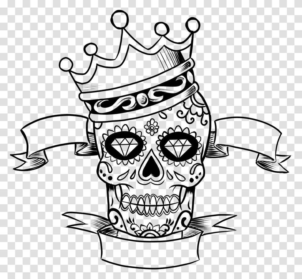 Sugar Skull Clipart Black And White Dia De Los Muertos Skull Drawing, Gray, World Of Warcraft Transparent Png