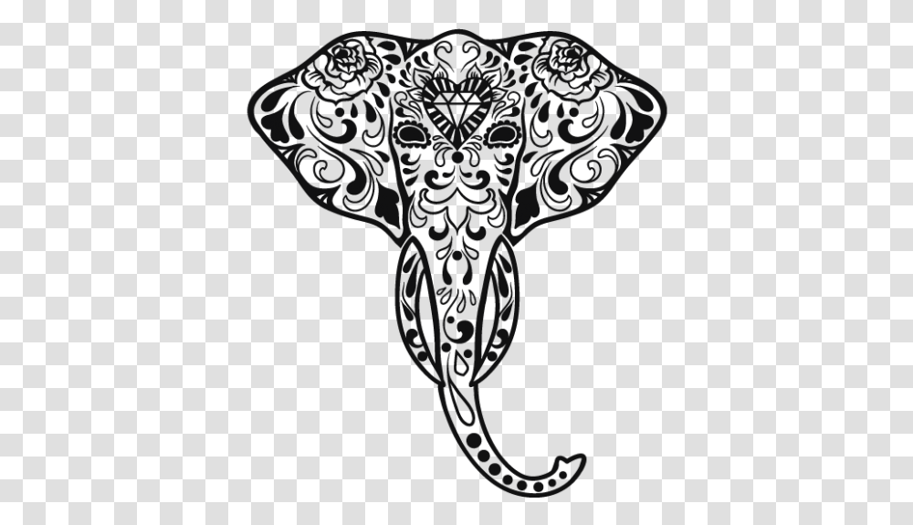 Sugar Skull Elephant Day Of The Dead Animals, Silhouette, Cross, Back Transparent Png