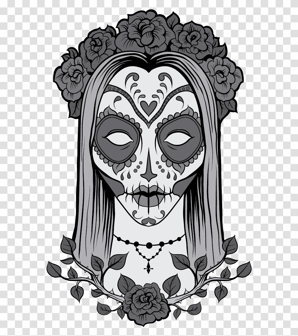 Sugar Skull Female Day Of The Dead, Stencil, Mask, Drawing Transparent Png