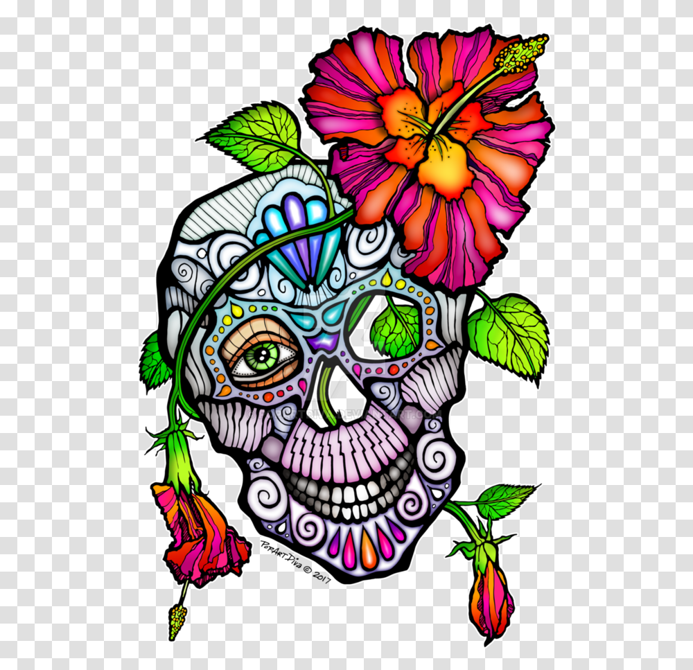 Sugar Skull Flowers Pictures And Cliparts Free Skull, Doodle, Drawing, Floral Design Transparent Png
