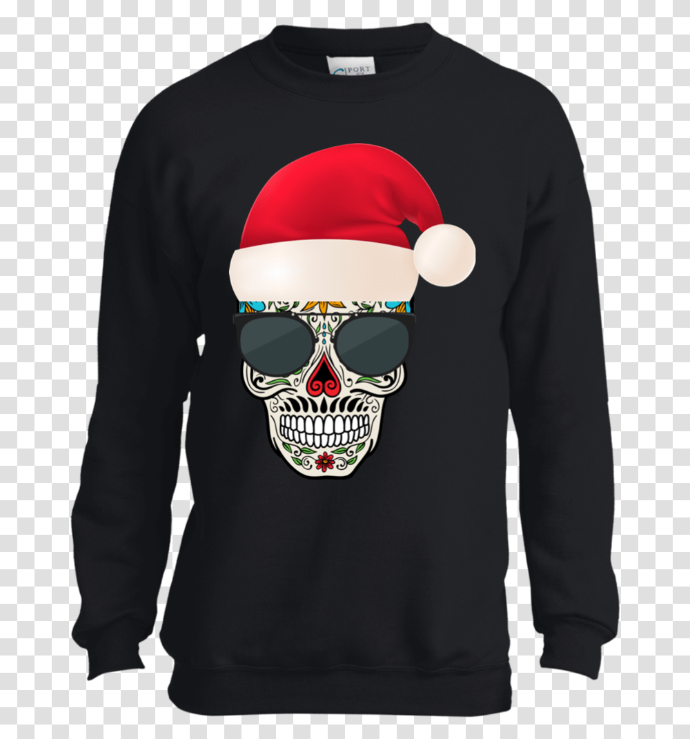 Sugar Skull With Christmas Santa Hat Day Of The Dead You'll Float Too Shirt, Sleeve, Long Sleeve, Sunglasses Transparent Png