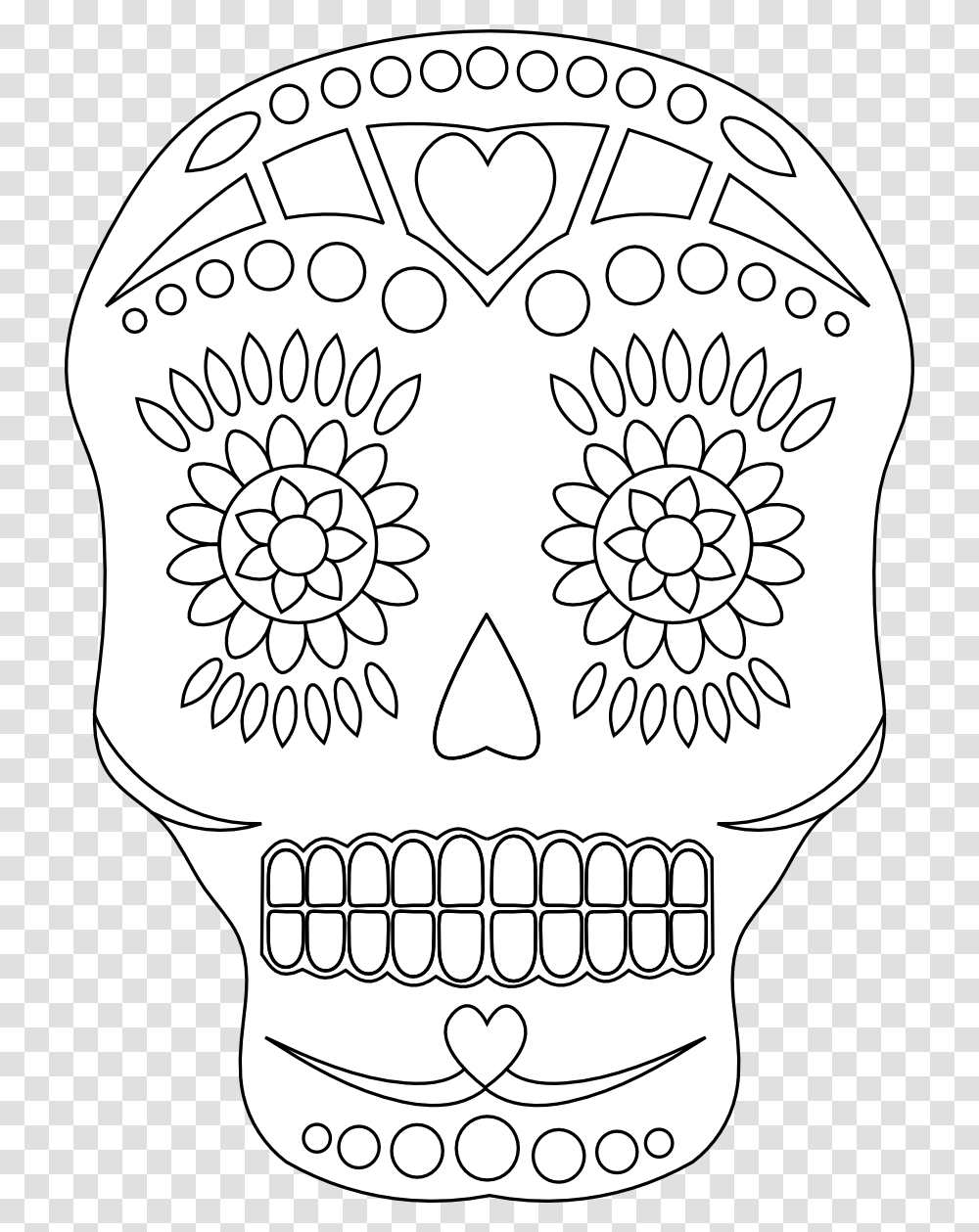 Sugar Skulls Day Of The Dead Coloring Simple, Stencil, Food, Pattern, Drawing Transparent Png