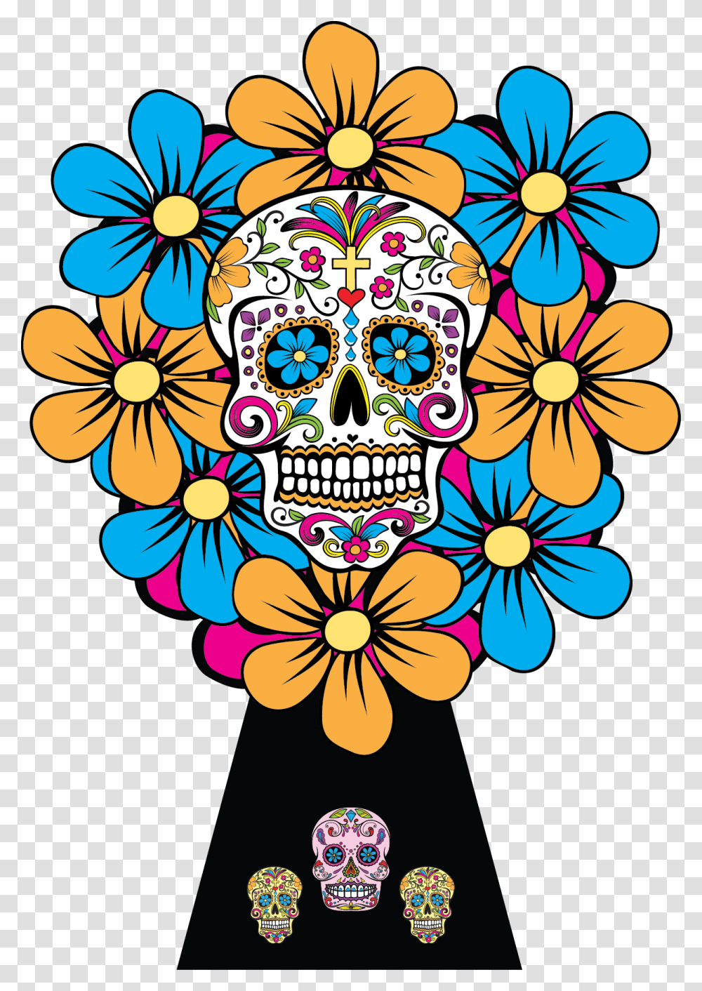 Sugar Skulls Dia De Los Muertos Bouquet Flat Online, Floral Design, Pattern Transparent Png