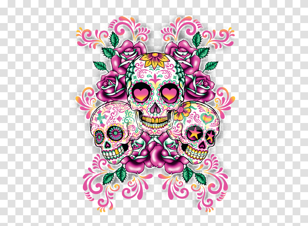 Sugar Skulls With Floral Background The Wild Side, Pattern, Doodle Transparent Png