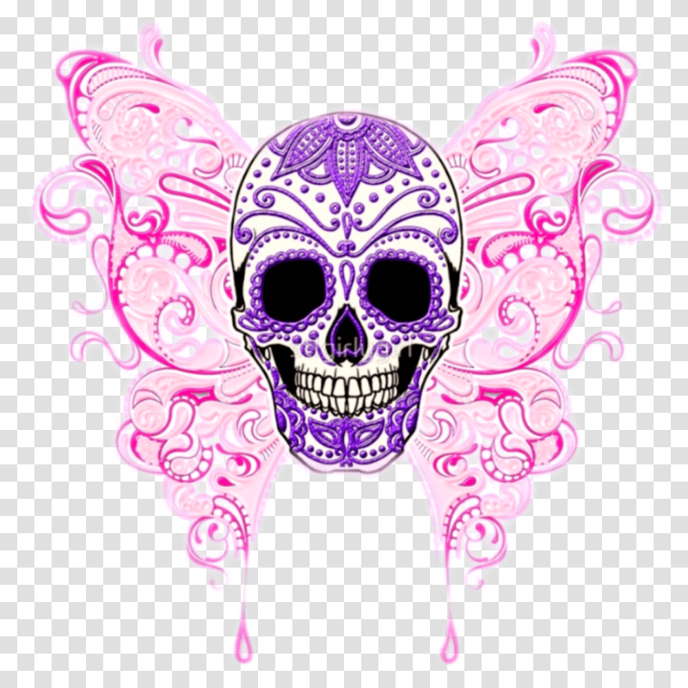 Sugarskull Pink Purple Skull Butterfly Sugar Skull Purple, Doodle, Drawing Transparent Png