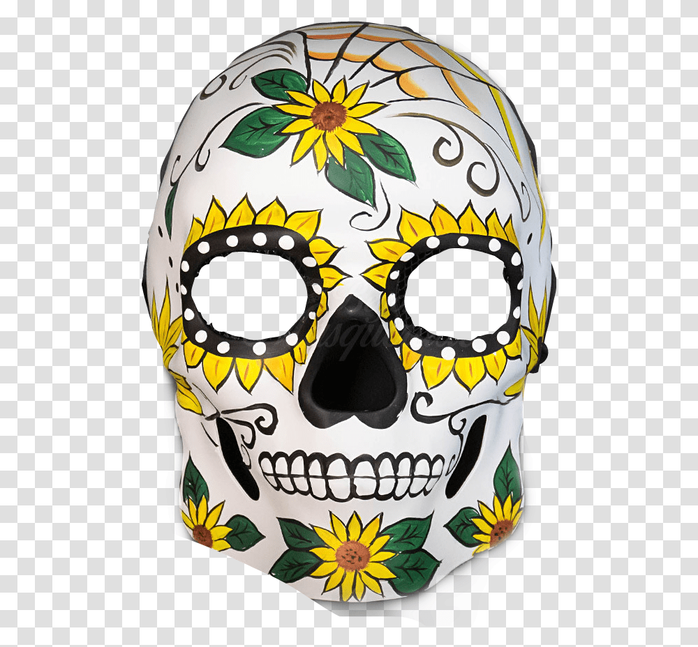 Sugarskull Skull Mask Sunflowers Days Of The Dead Masks, Helmet, Apparel Transparent Png