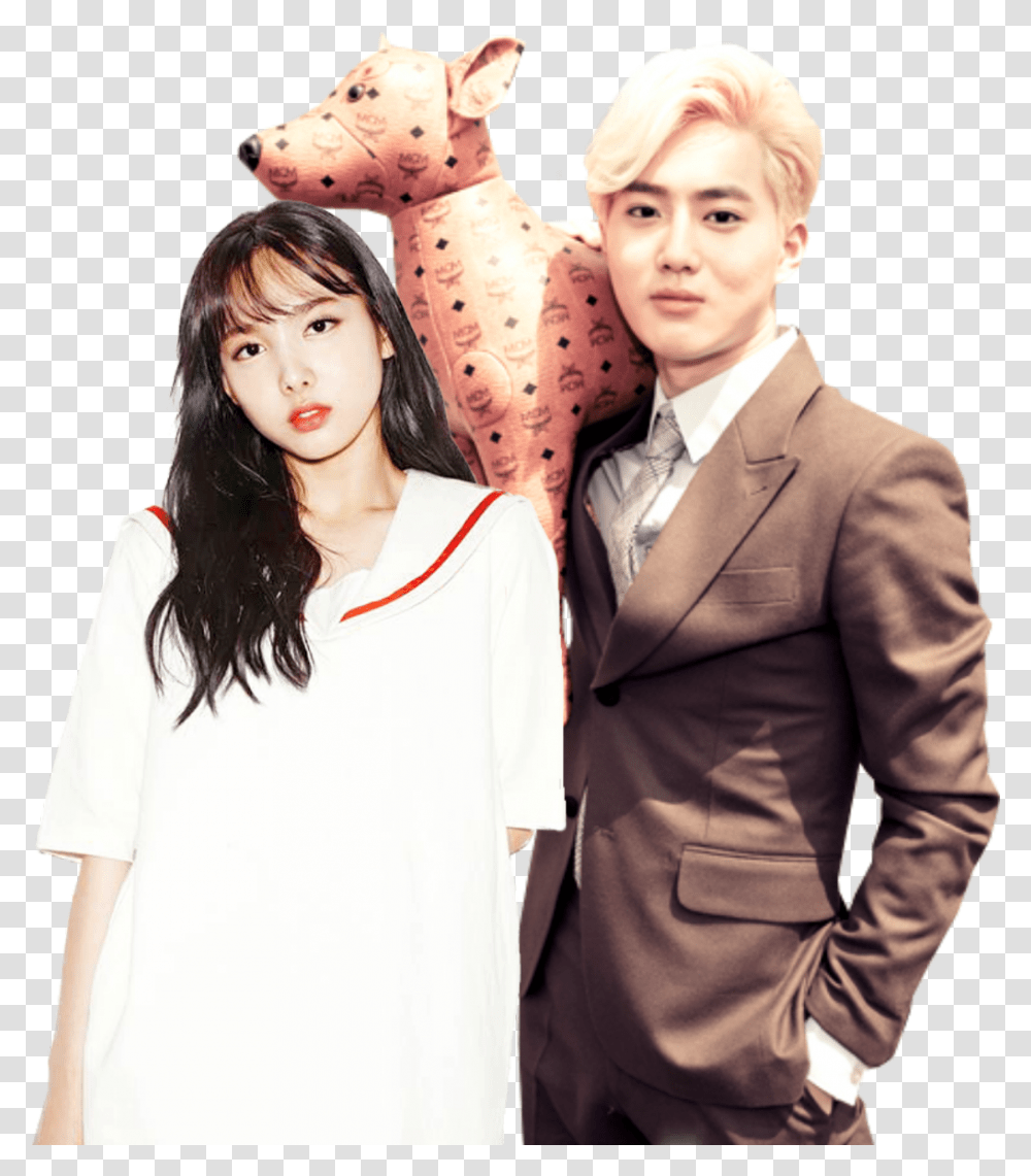 Suho Exo Twicenayeon Twice Nayeon Suyeon Exotwice Once Exo Suho And Twice Nayeon, Person, Long Sleeve, Suit Transparent Png