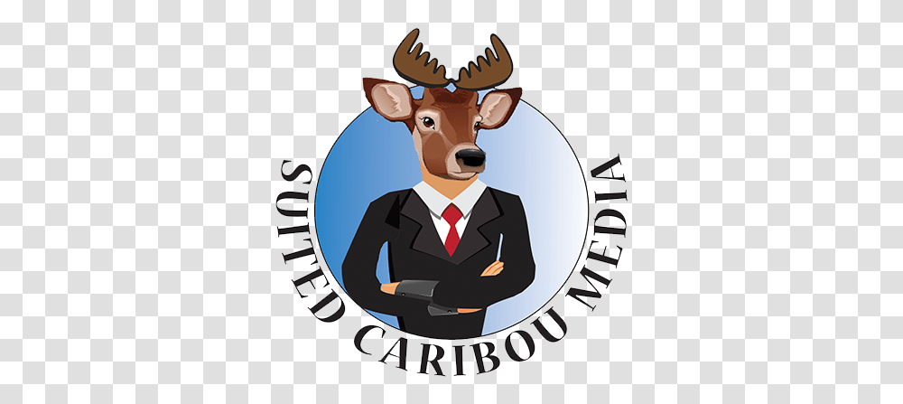 Suited Caribou Media Logo Cartoon, Mammal, Animal, Person, Human Transparent Png