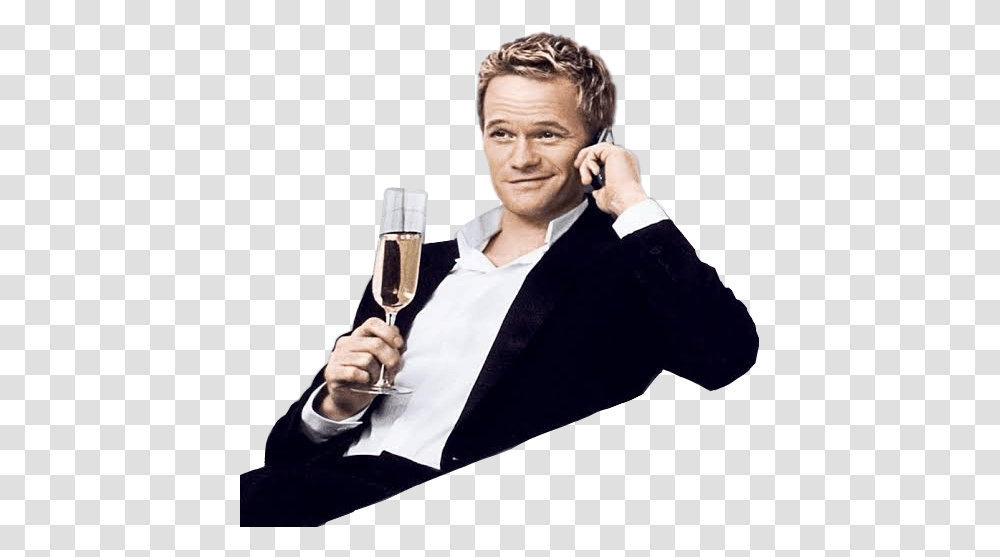 Suitup Barneystinson Himym Barney Stinson With Phone, Person, Overcoat, Beverage Transparent Png
