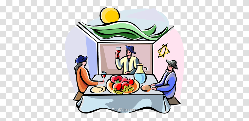 Sukkot Dinner In The Sukka Royalty Free Vector Clip Art, Person, Food, Meal Transparent Png