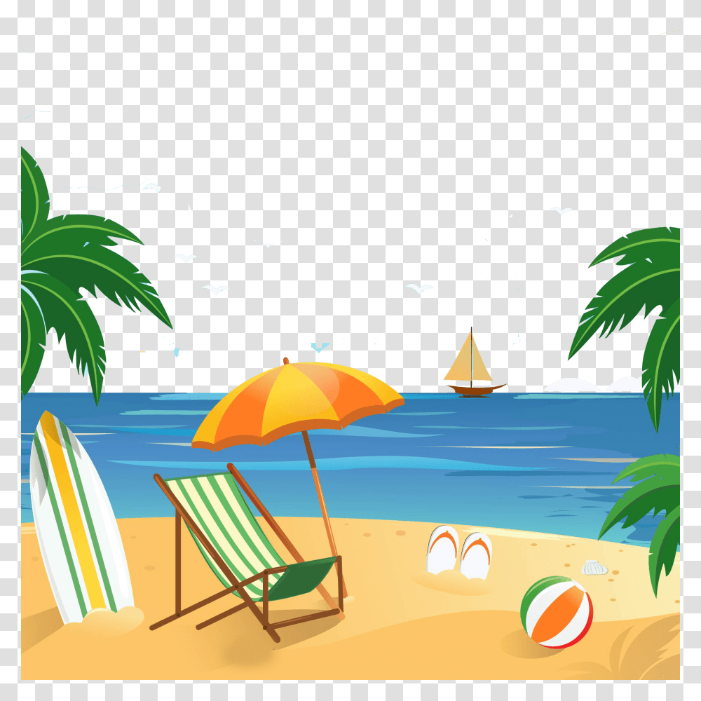 Summer Beach Image Vector Clipart, Sea, Outdoors, Water, Nature Transparent Png