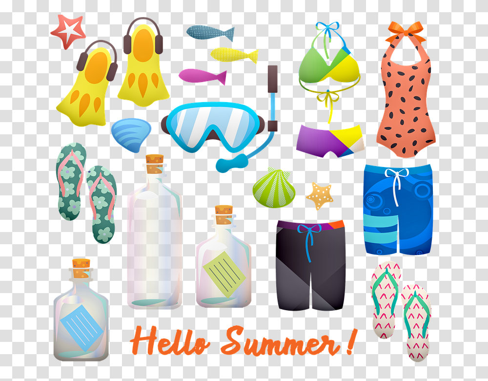 Summer Swimsuit Flip Flops Snorkel Shorts, Bottle Transparent Png