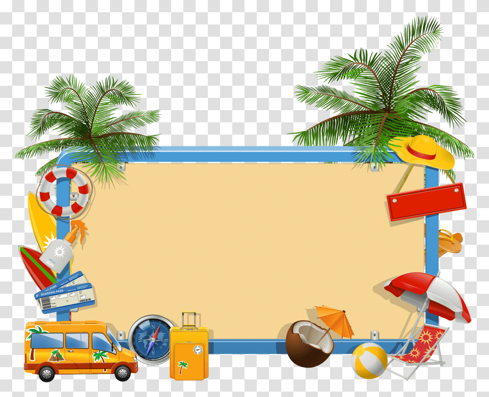 Summer Vacation Clipart, Palm Tree, Plant, Transportation, Vehicle Transparent Png