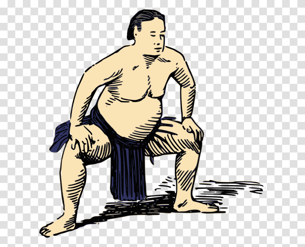 Sumo Wrestling Rikishi Combat Sport Drawing, Kneeling, Person, Human Transparent Png