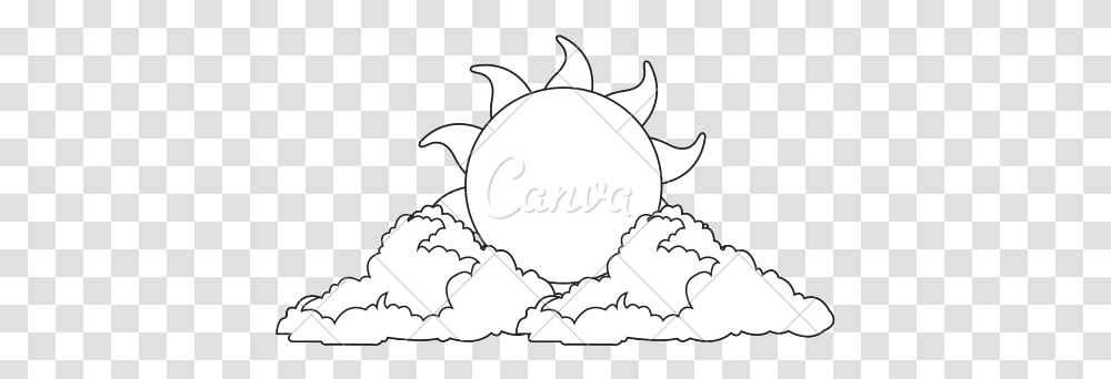 Sun And Clouds Black White Sketch, Animal, Plant, Mammal, Stencil Transparent Png