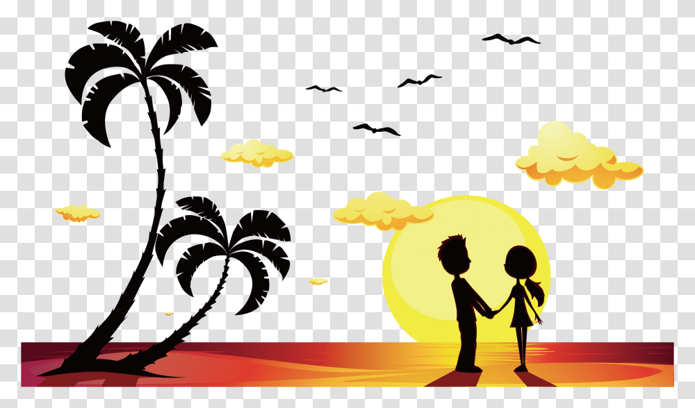 Sun Beach Clipart Couple Silhouette In The Beach, Bird, Animal, Hand Transparent Png