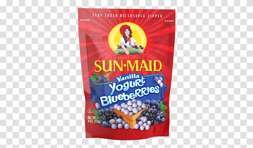 Sun Maid Vanilla Yogurt Blueberries 4 Oz Sun Maid Yogurt Blueberries, Person, Human, Poster, Advertisement Transparent Png
