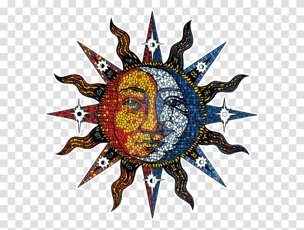 Sun Moon Sun And Moon Sticker, Mosaic, Tile, Bird Transparent Png
