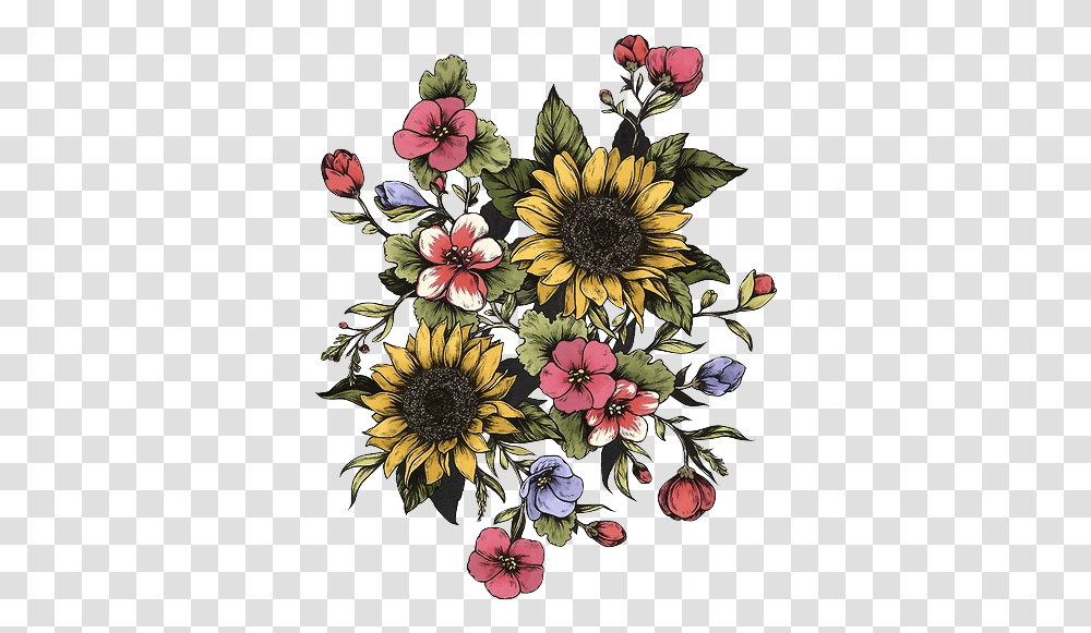 Sunflower And Other Flowers, Floral Design, Pattern Transparent Png
