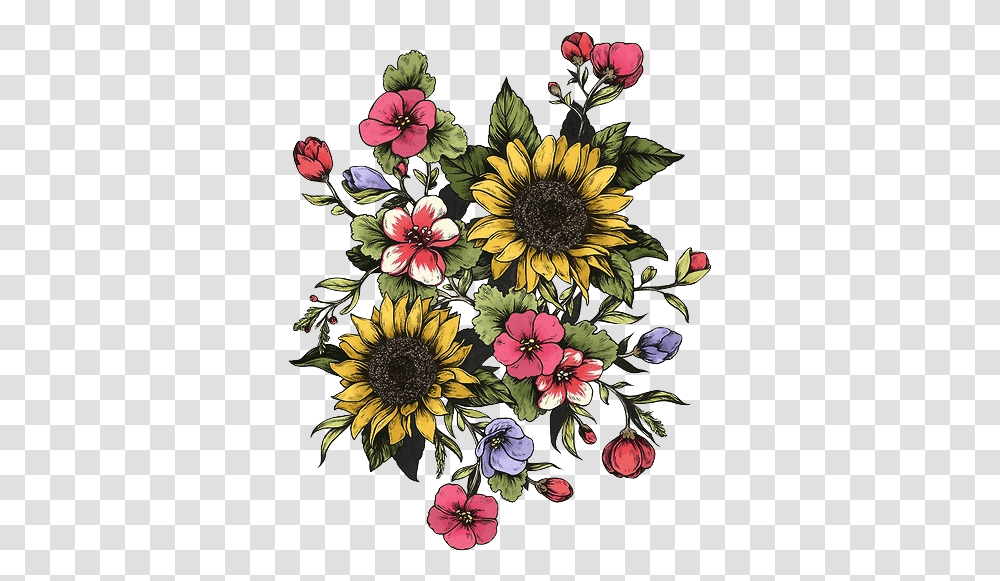 Sunflower And Other Flowers, Plant, Floral Design, Pattern Transparent Png