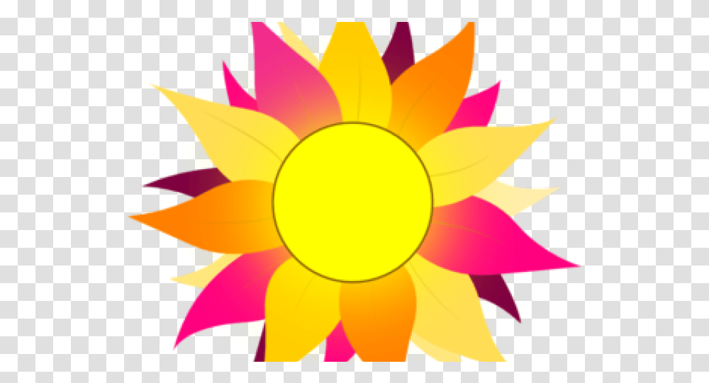 Sunflower Clipart Colorful Sun With Pink & Purple Rays Clip Art, Graphics, Outdoors, Nature, Plant Transparent Png