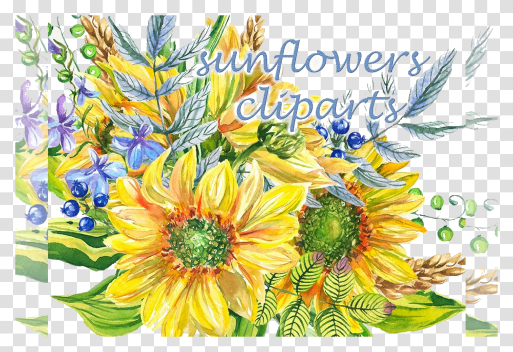 Sunflower Clipart Watercolor Floral Example Image Sunflower, Plant, Poster, Advertisement Transparent Png