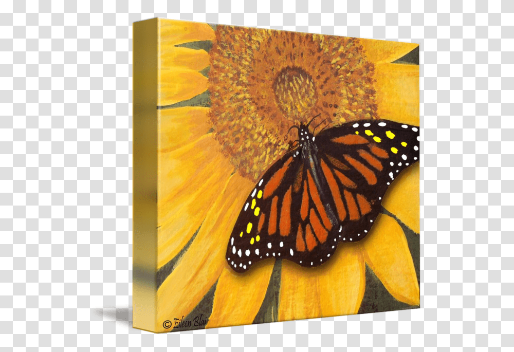 Sunflower With Butterfly Sunflower And Butterfly Painting, Monarch, Insect, Invertebrate, Animal Transparent Png