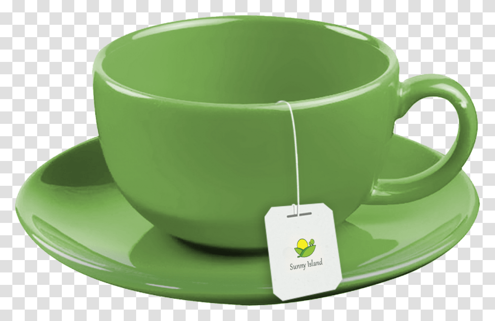 Sunny Island Green Tea Cup Of Tea With Tea Bag, Pottery, Saucer, Bowl, Vase Transparent Png