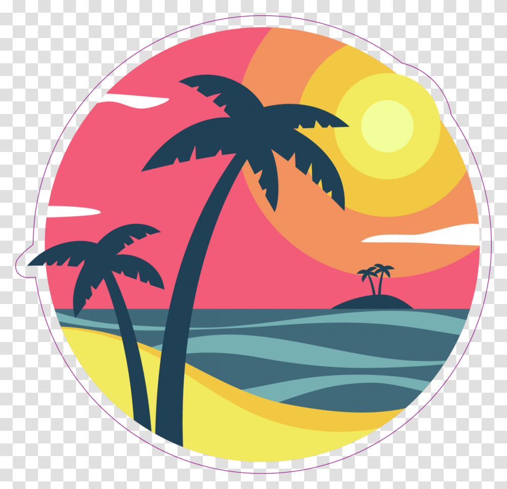 Sunrise With Palm Trees On A Tropical Island Sticker Stop Worrying And Anxiety, Painting, Plant Transparent Png