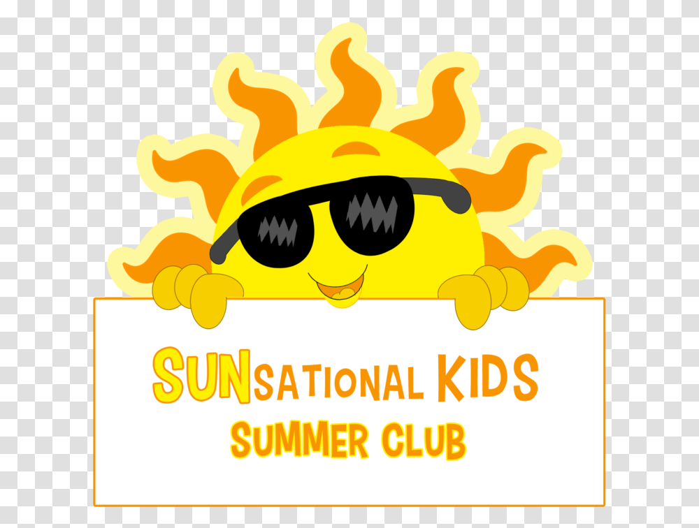 Sunsational Kids Summer Club Graphic Yellow Sun Clipart Kids Summer, Sunglasses, Label, Fire Transparent Png