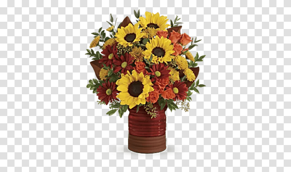 Sunshine Crock Pot Bqt Sunflowers And Roses In Mason Jars, Plant, Flower Bouquet, Flower Arrangement, Petal Transparent Png