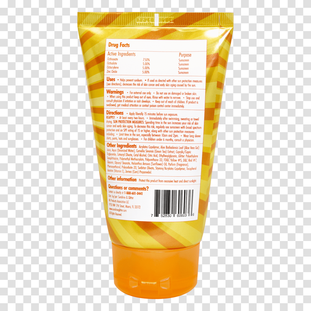 Sunshine & Glitter Sea Star Sparkle Mango Tango Sunscreen Back, Cosmetics, Bottle, Menu, Text Transparent Png