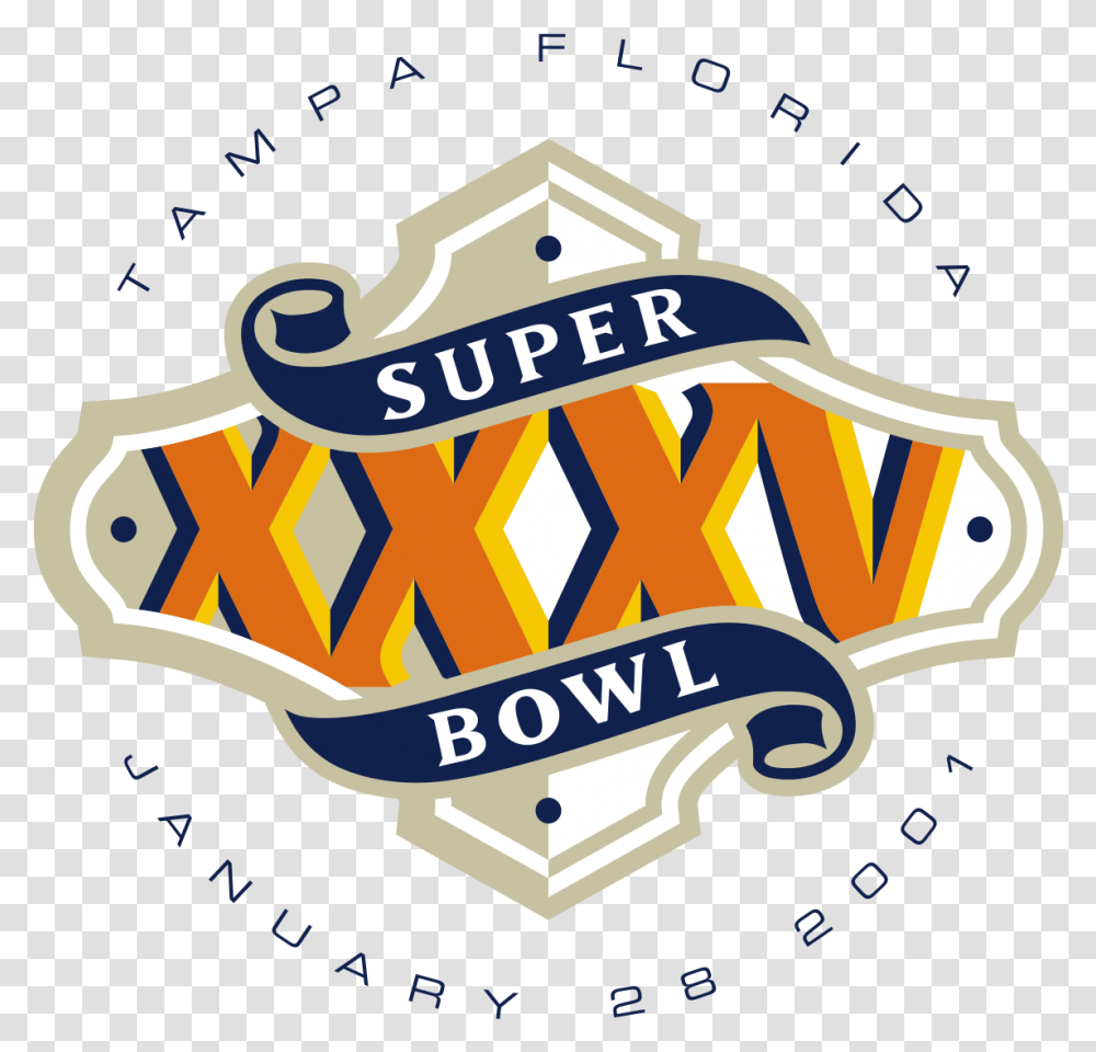 Super Bowl Xxxv Wikipedia Super Bowl Xxxv Logo, Crowd, Leisure Activities, Advertisement Transparent Png
