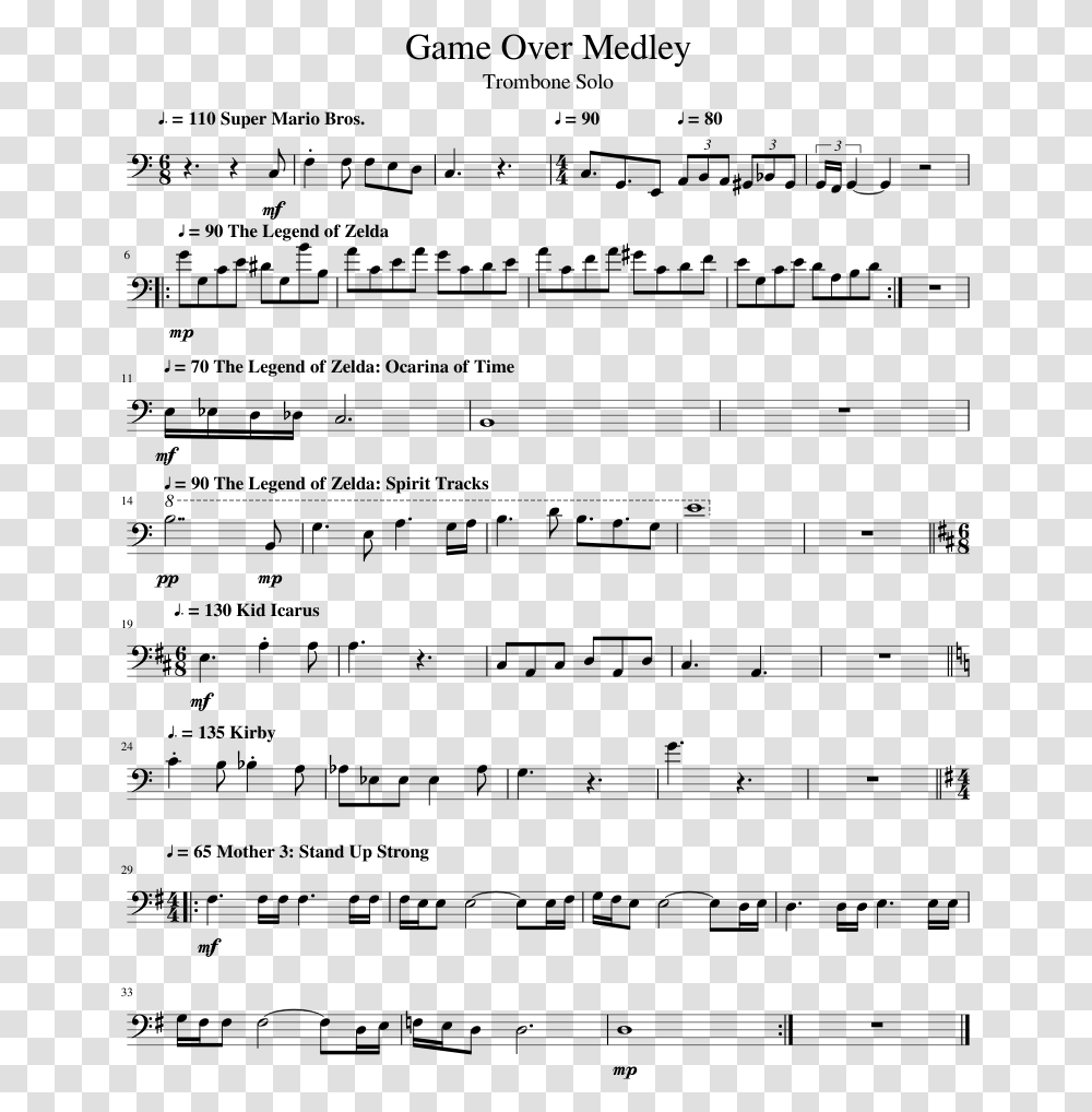 Super Mario Bros Game Over Sheet Music, Gray, World Of Warcraft Transparent Png
